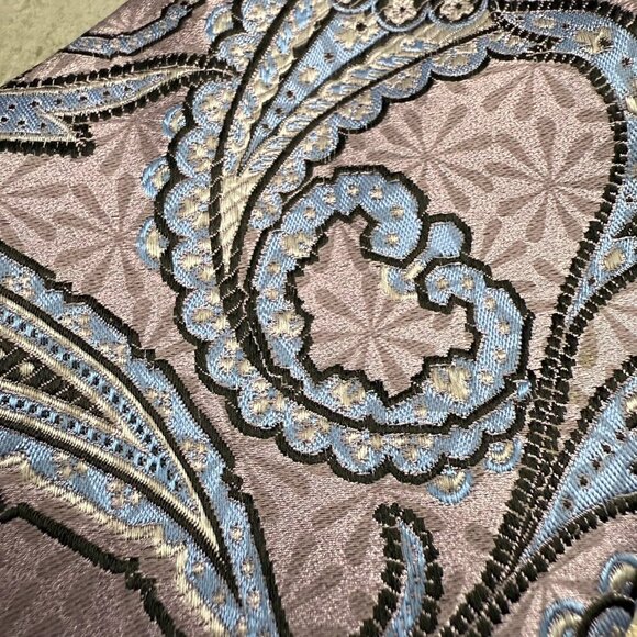 Pavone Paisley Tie 100% Silk Made in Italy Textured Puple/Blue 3.5" - Picture 3 of 8